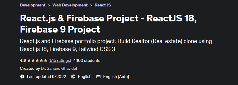 [Udemy] React.js & Firebase Project - ReactJS 18, Firebase 9 Project (Dr. Sahand Ghavidel)