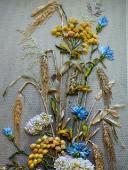 Вышивка лентами "Васильки с пижмой" (Светлана Герасимова)